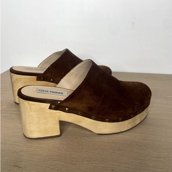 Steve Madden Brooklyn 1 Studded Suede Platform Clogs 8.5 Cognac - Picture 4 of 10